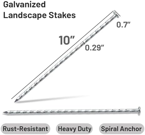 10 Inch Galvanized Landscape Spikes, Spiral Ground Stakes，50 Pack