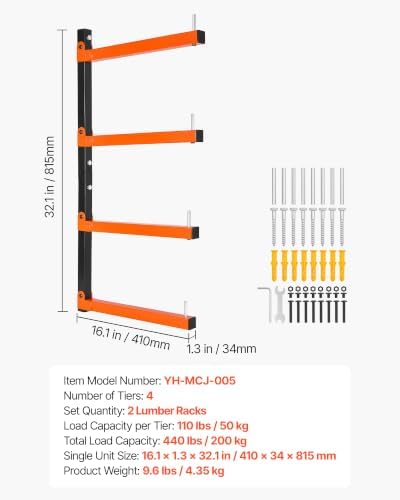 VEVOR Lumber Rack, 4-Tier 2-Pack 110 lbs per Tier, Foldable Wood Storage