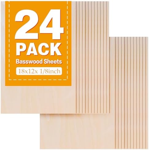 24Pack Basswood Sheets 18"x12"x1/8", 3mm Basswood for Laser Cutting, Thin Plywood Board Unfinished Wood for Crafts, DIY Architectural Models Making, Wood Engraving (24Pack-18x12inch)