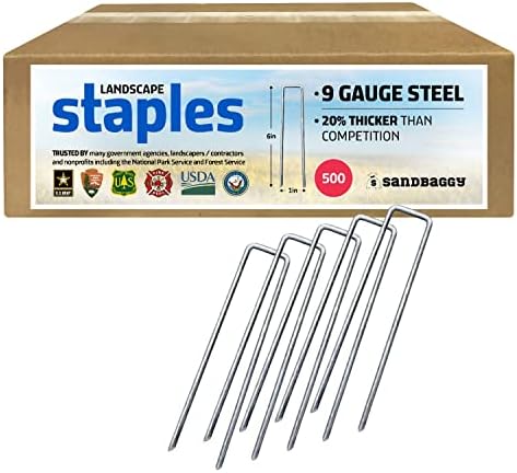 Sandbaggy 6 inch Landscape Sod Staples (9 Gauge Steel) ~ Great for Hard Soil - 20% Thicker Than Competition - Trusted by Farmers & Contractors Across USA (500 Staples)