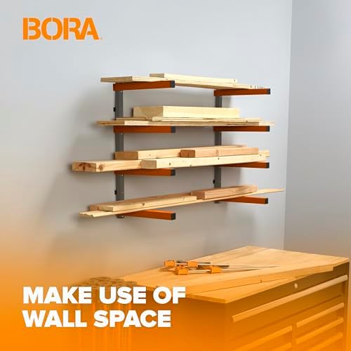 BORA Wood Rack 4-Level Heavy Duty Lumber Storage Rack Wall Mount PBR-0410