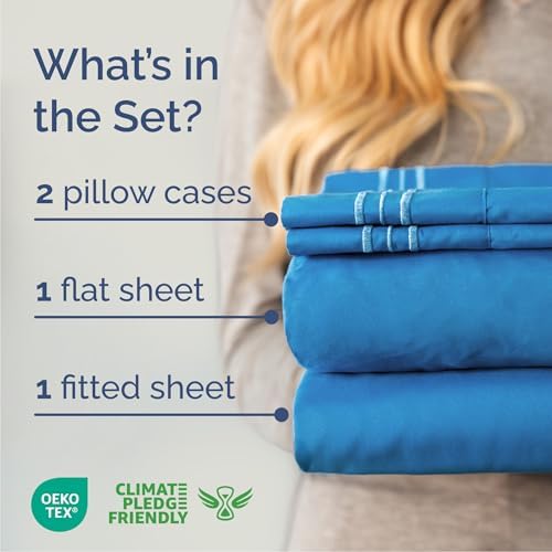Queen Size 4 Piece Sheet Set - Breathable & Cooling Sheets - Royal Blue