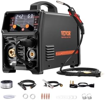 VEVOR Pro MIG Welder, 250A Pluse Mig Welding Machine, 5-in-1 Synergic Welder Machine MIG Pluse/Gas MIG/Flux Core MIG/Stick/Lift TIG, 110V/220V Dual Voltage Aluminum Mig Welder with LCD Screen Display