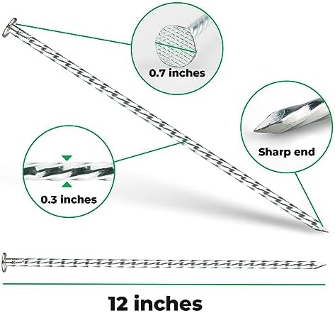 12 Inch Galvanized Landscape Stakes - 90pcs Spiral Metal Round Anchoring Spikes, 0.7 Inch Extra Large Top, for Securing Paver Edging, Weed Barrier, Camping Tent