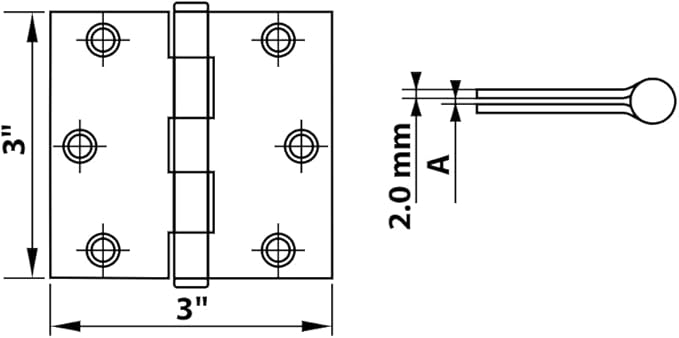 Richelieu Hardware 3" (76 mm) Full Mortise Butt Hinge for Interior Door, 820SSB, 2-Pack, Stainless Steel