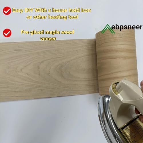 White Oak Wood Veneer Sheet,Flat Cut,8.5''x 98'',Iron On Stick Veneer Roll Without Paper,Pre-glued Hot Melt Self Adhesive Tape for Cabinet Furniture Plywood Door Speaker Renovation