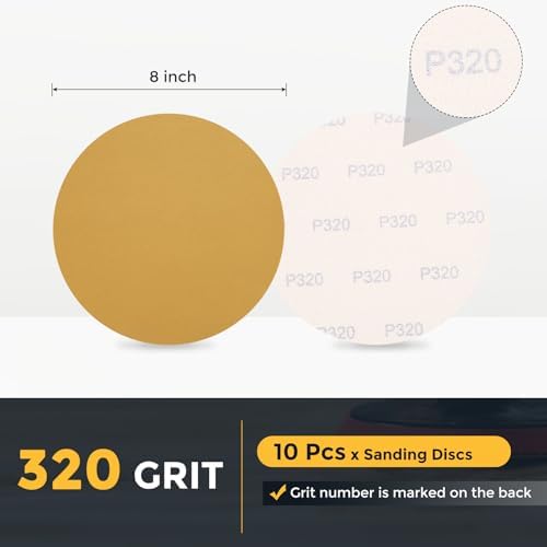 HARFINGTON 10 Pcs 8 Inch Sanding Discs 320 Grit Yellow Aluminum Oxide