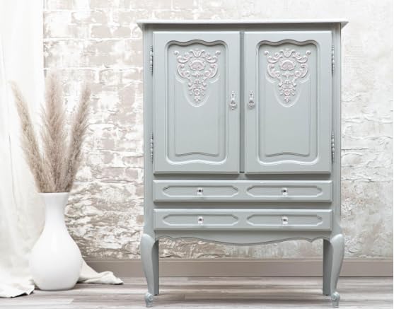 Dixie Belle Silk All-in-One Mineral Paint - Wharf (16oz) - Neutral Gray Water Based Built-In Primer + Topcoat for Wood + Metal - Durable Furniture Paint - Low Reflective Finish