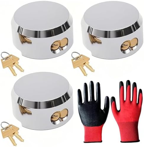 Trailer Lock 3 Pack Keyed, Trailer Door Puck Lock with Work Gloves, 6061 Aluminum Hidden Shackle Hockey Puck Locks for Enclosed Trailers, Trucks, Vans, Sheds, Gates, w/6 Keys