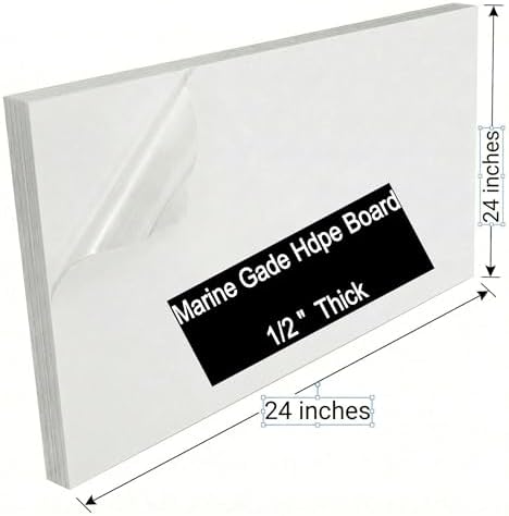 White HDPE Sheet 24x24(12mm) 1/2" Thick, Marine Board HDPE Plastic Board, Waterproof UV Protected Panel for Boat Board, Workbench Top, Industrial Use, Outdoor Projects, Garage Flooring