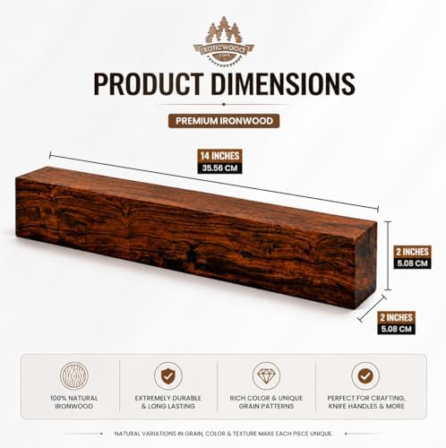 IECAP LLC Desert Ironwood Blanks Pack of 1 — Exotic Hardwood Lumber Block for Woodworking, Wood Carving & DIY Crafts — Natural Iron Wood for Knife Handles, Tool Grips & Pen Turning (14 x 2 x 2 Inches)