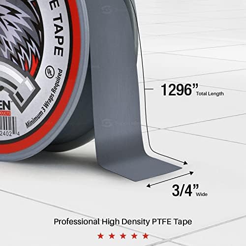 SUPPLYGIANT UUD3496H-10 PTFE Thread Seal Tape for Plumbers, Gray 3/4 Inch x 1296 Inch (Pack of 10 Rolls)