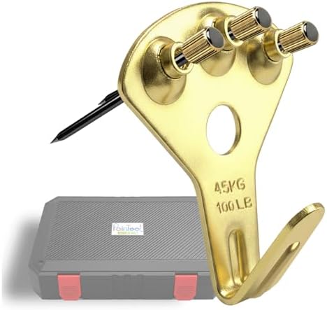 Picture Hangers Heavy Duty, Extra Thick, 100 lb, Decorative Hanging Hooks Hardware for Drywall and Plaster Walls with Large Nailers and Nails, Painting, 60pcs, Gold