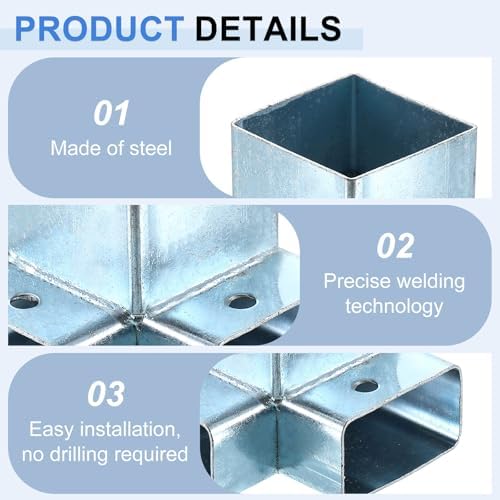 uxcell 3-Way Gazebo Brackets Kit, Right Angle Corner Brackets Woodworking DIY Post Base Kit for 1.61" x 0.83" Lumber for Outdoor Patio Gazebo Log Cabins (8 Pack)