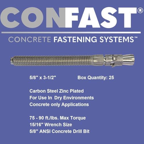 CONFAST 5/8" x 3-1/2" Wedge Anchor Zinc Plated (Box of 25)
