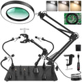 Helping Hands Soldering Station, 12X Magnifying Glass with Light with Soldering Clamp, 4 Magnetic Third Hand & 4 PCB Holders, 360° Hot Air Gun Holder, Desk Lamp for Soldering Repair Jewelry