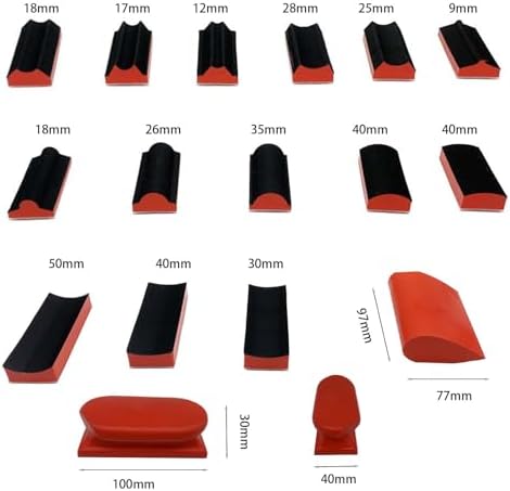 Hand Sanding Block Set of 16,Interchangeable Assorted Contoured Profile Sanding Pad Kit,Hook and Loop Abrasive Sanding Chassis for Sand Wood Furniture, Auto Paint and Crafts,Red
