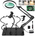 Helping Hands Soldering Station, 12X Magnifying Glass with Light with Phone Holder, 4 Magnetic Third Hand Soldering Tool, PCB Holder Magnifier Desk Lamp for Soldering Repair Jewelry Crafts