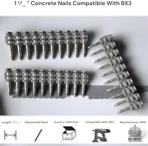1¹⁄₁₆″ Concrete Nails Compatible With Hilti BX3-1,000 Count Flat Head Shoot-Drive Nails with 20µm Galvanized Zinc Coating - Heavy-Duty Construction Fasteners for Commercial & Residential Projects