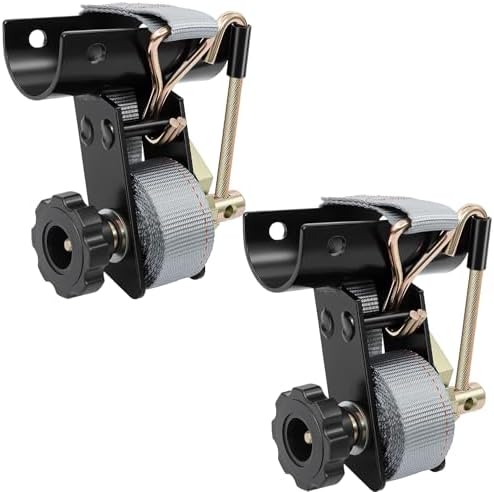 Rack Straps with J-Hook (2PK),1.5" x7.5' Ladder Rack Ratchet Straps, 2" Round Tube Mount, Perfect Ladder Rack Tie-Downs for Trailer Cargo Control