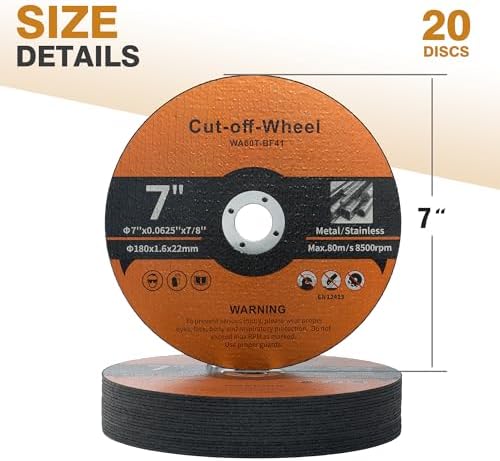 20 Pack Cut Off Wheels 7 Inch Cutting Wheel 7”x1/16”x7/8” Metal and Stainless Steel Cutting Disc Fit for Angle Grinder Aggressive Cutting disc for General Purpose Metal Cutting