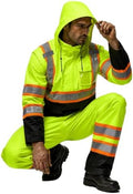 Rain Suits for Men Waterproof Reflective High Visibility Rain Gear Mens Heavy Duty, Hi Vis Rain Jacket & Pants with Black Bottom Class 3 ANSI/ISEA Compliant, Yellow Black S/M