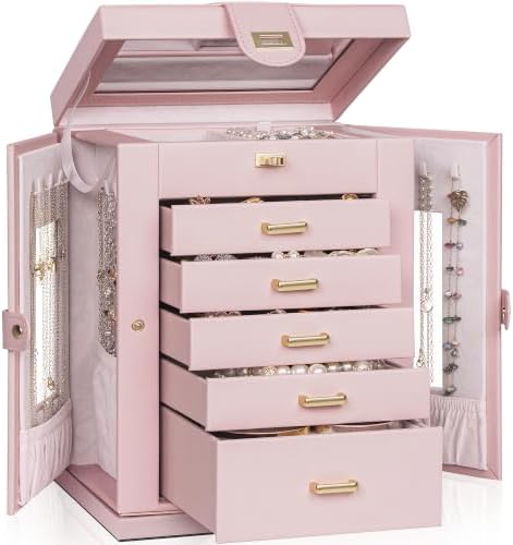 AKOZLIN 6-Tier Jewelry Box Organizer 5 Drawers Storage M-L Pink