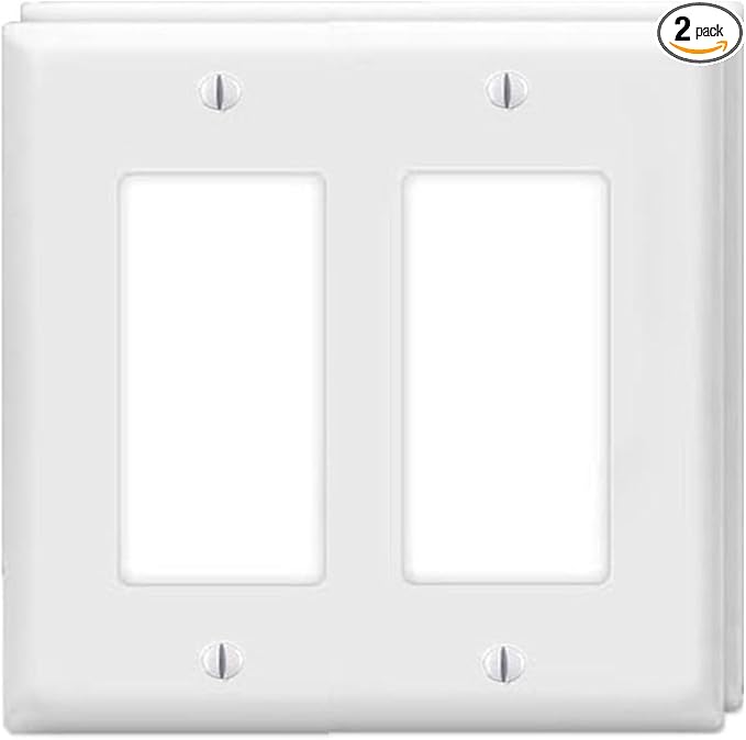 ZEFTV Decorator Wall Plates 2-Gang Switch Outlet Electrical Cover Plate Unbreakable Thermoplastic Faceplate for Light Receptacle Outlet Switch, White (2 Pack)