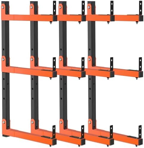 27" Lengthened Lumber Storage Rack, 6-Hole Adjustable Wall Mount Wood Organizer Storage Metal Shelves for Garage (4 Pack)
