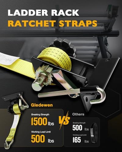Lumber Rack Straps, Ladder Rack Ratchet Strap, 1.4" Black Square Tube Mount