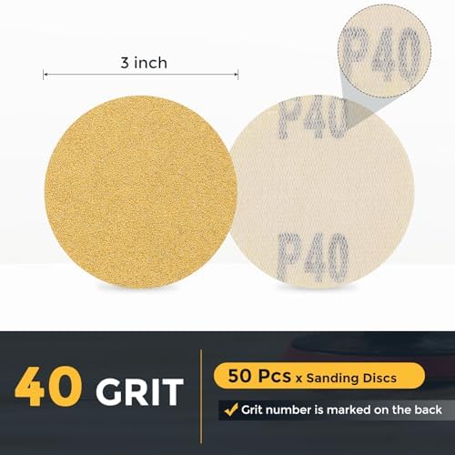 HARFINGTON 50 Pcs 3 Inch Sanding Discs 40 Grit Yellow Aluminum Oxide