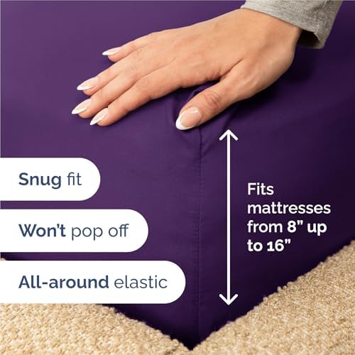 Split King Size 5 Piece Sheet Set - Breathable & Cooling Sheets - Purple