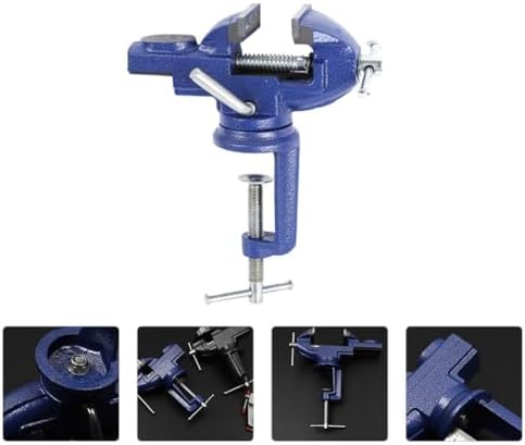 Homoyoyo Small 50mm 360 Degree Swivel Clamp-on Table Vise Blue, Home Bench Vise for Woodworking and Repair, Fixed Workholding Device for Workbench Projects