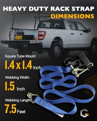 Ladder Rack Ratchet Straps, Truck Rack Straps, 1.4" Black Square Tube Mount