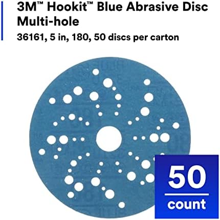 3M Hookit Blue Abrasive Disc, 321U, 36161, 5 in, 180+ Grade, Multi-Hole