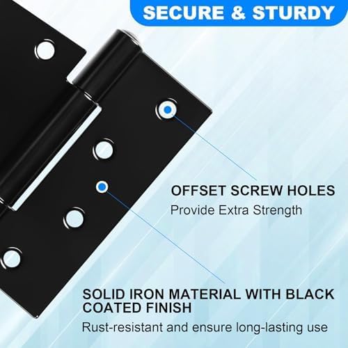 Heavy Duty Gate Hinges 3.5 inch 2 Pack Extra Thick Industrial T Hinges Barn Door Hinges Shed Door Hinges for Large Wooden Gates Wood Fence Outdoor - Black Iron Finish (Screws Included)