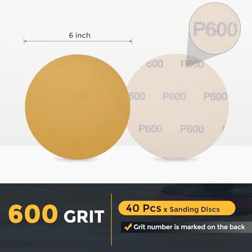 HARFINGTON 50 Pcs 6 Inch Sanding Discs 600 Grit Yellow Aluminum Oxide