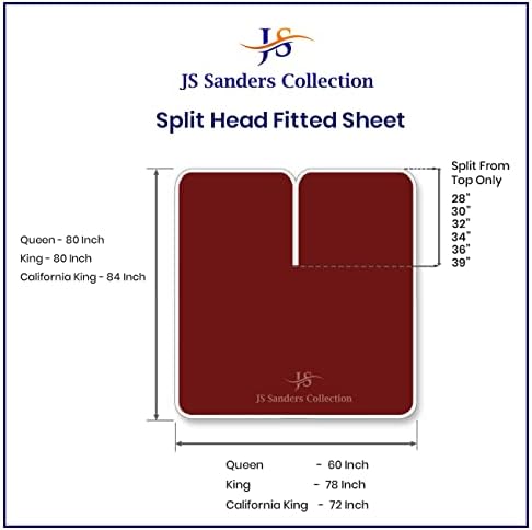 JS Sanders Collection Split Head Sheet Set King Size,Burgundy