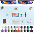 Aothia Faux Leather Desk Mat - Large Mouse Pad, Non-Slip PU Leather Blotter, Waterproof Writing Surface for Office and Home (Baby Blue, 63" x 24")