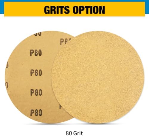 S SATC 400PCS 6 Inch 80 Grit Self-Adhesive Sandpaper Discs Gold PSA Sticky-Back Aluminum Oxide Sanding Discs for DA Sanders