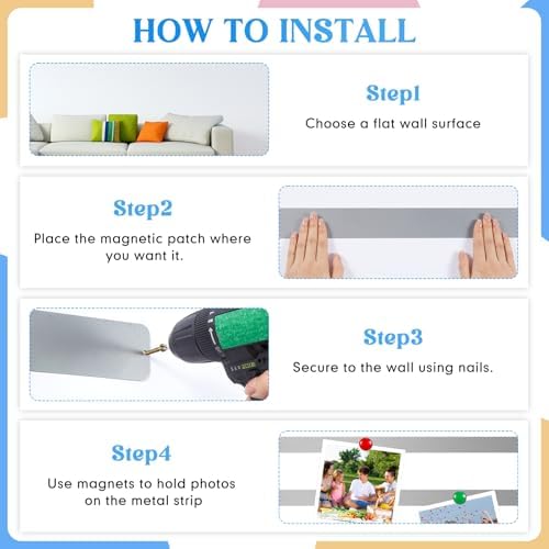 Mooliwe 6 Pcs 48" x 2" Frameless Magnetic Bulletin Board Strip for Wall Stainless Iron Metal Bulletin Bar Board Memo Strip with 16 Magnets 4 Nails 4 Wall Anchors for School Office Home (Silver)