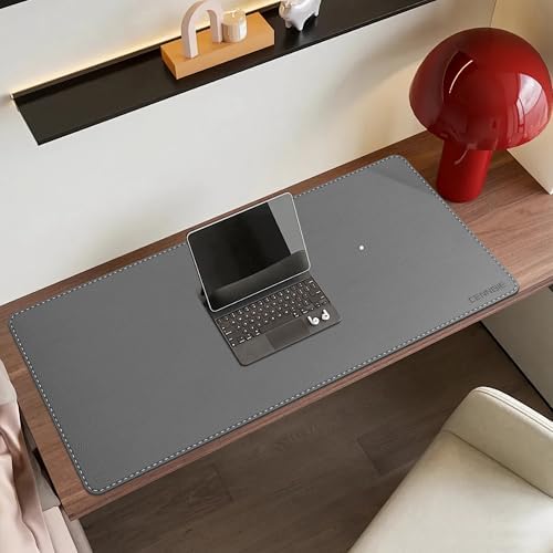 CENNBIE 35.5" x 16" Leather Desk Mat, Computer Mouse Pad for Office(Grey)