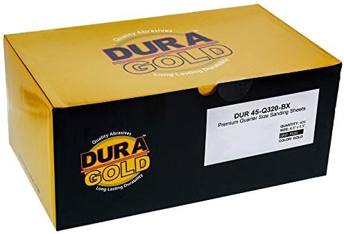 Dura-Gold Premium 1/4 Sheet Gold Sandpaper Sheets, 320 Grit (Box of 400)