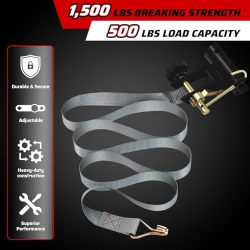 Rack Straps with J-Hook (2PK),1.5" x7.5' Ladder Rack Ratchet Straps, 2" Round Tube Mount, Perfect Ladder Rack Tie-Downs for Trailer Cargo Control
