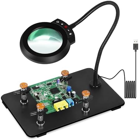 Magnetic Helping Hands Soldering Station Clamp Metal with 5X Magnifier Lamp (Black, Large)