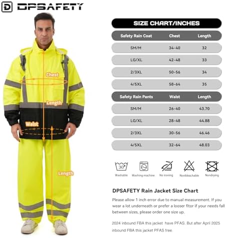 Hi Vis Safety rain Jacket，Reflective Class 3 Rain coat with Inner Mesh Lining and Pockets High Visibility Waterproof work Rain Suits for men&women（Lime,4XL/5XL）