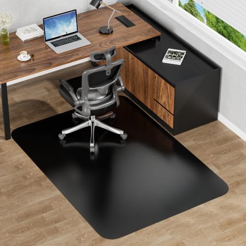 Black Hardwood Floor Chair Mat, Heavy Duty Plastic Desk Protector