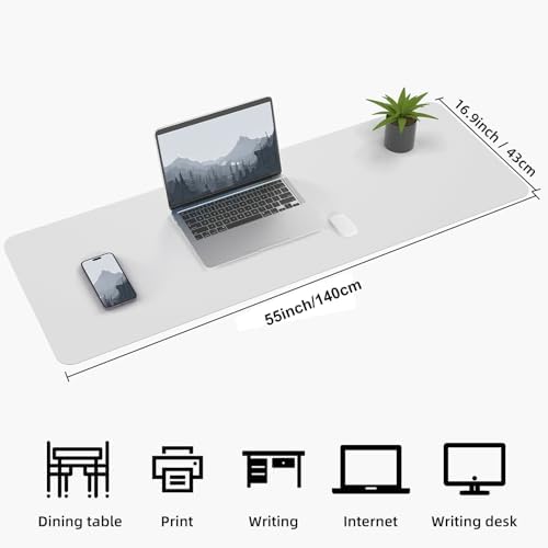AFIING Cork Desk Mat 55" x 17", Dual-Sided Natural Cork & PU Leather Desk Pad, Non-Slip Waterproof Large Mouse Pad for Office, Home & Gaming (White)