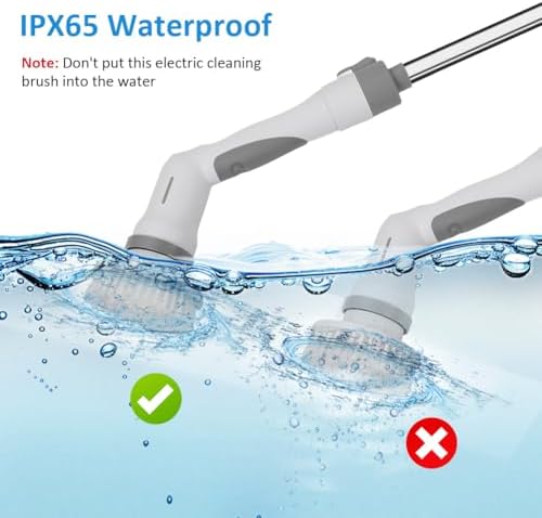 Electric Spin Scrubber, Cordless Bathroom Scrubber Cleaning Brush Cleaner with Adjustable Extension Long Handle, Battery Level Display, 3 Brush Head, 1 Sponge Head