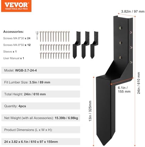 VEVOR Fence Post Anchor Repair Kit, 4 Pack 3.5 x 3.5 Inches Inner Diameter
